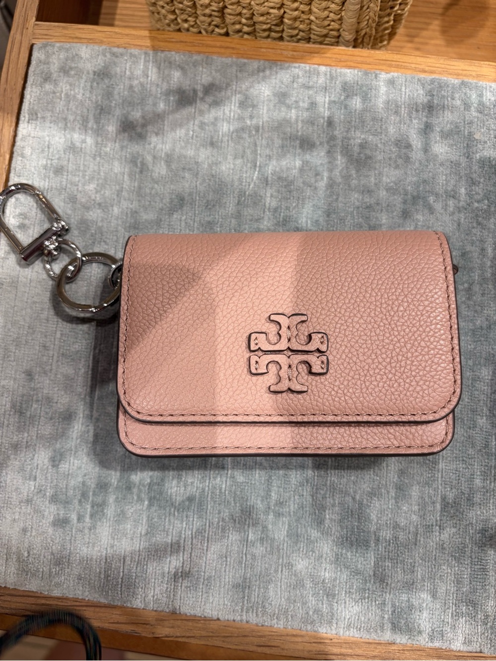 Tory Burch dust rose Pebbled Leather Thea flip card chain Case -ID holder new